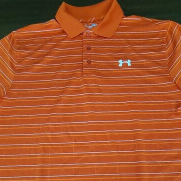 Under Armour Striped Golf Polo Orange Men's Medium Loose UA Heat Gear - Picture 7 of 7
